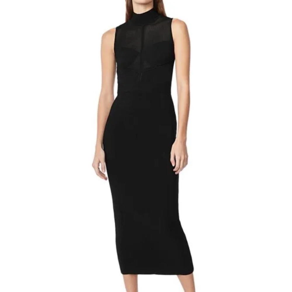 HERVÉ LÉGER Sheer Intarsia Bustier Midi Dress Sz Small